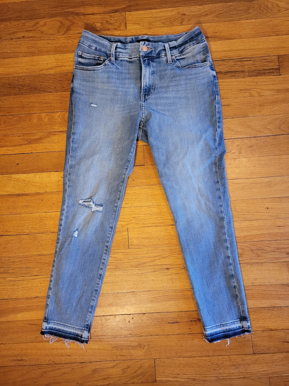 Express Light Blue Distressed Skinny Jeans